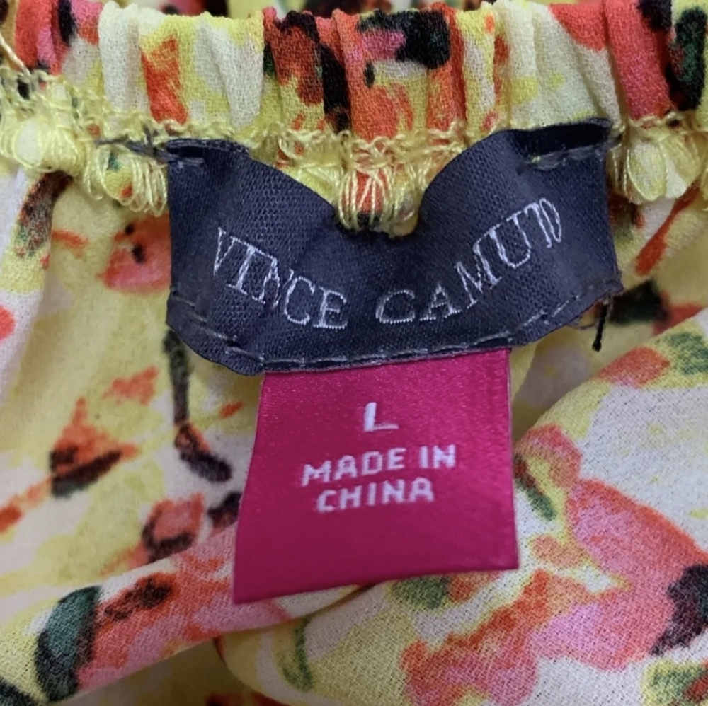 NWT Vince Camuto Women's Yellow Floral Blouse Size Large MSRP $69 - Picture 2 of 5